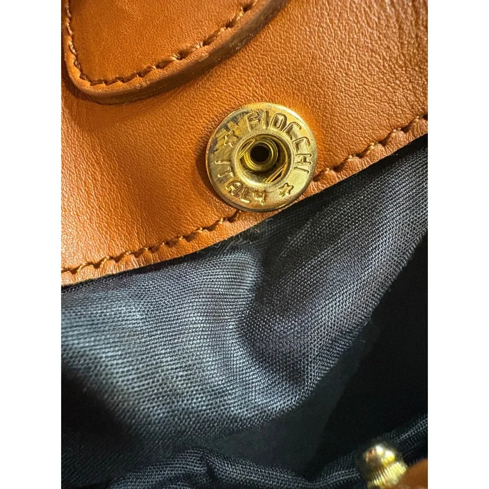 Givenchy Vintage Tan Leather Drawstring Backpack Gold Hardware Studded Logo‎